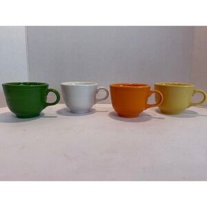 Fiesta Ware classic ring cups set of 4 Lime Green White Tangerine Sunflower 7 oz